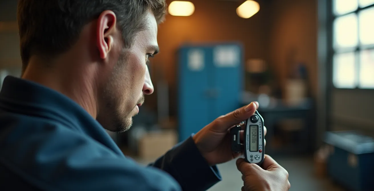 Mécanicien examinant un système de freinage avec outils de diagnostic