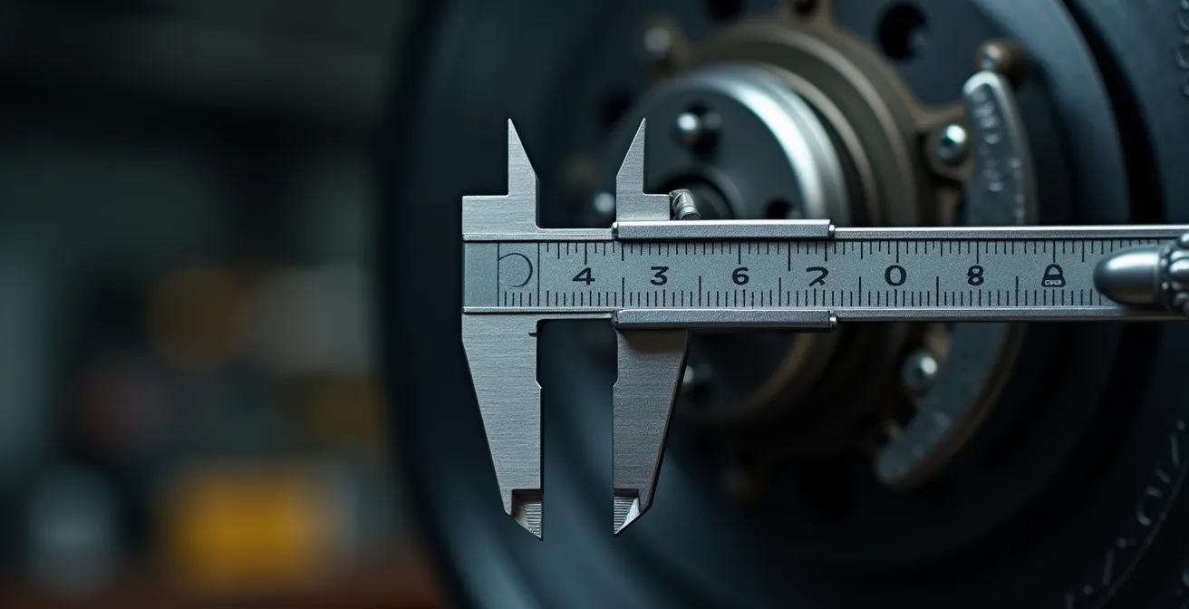 Mesure précise de l'épaisseur d'un disque de frein avec pied à coulisse